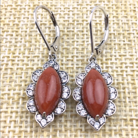 Goldstone Sandstone & Crystal Sterling Silver Earrings JOY - Picture 1 of 8